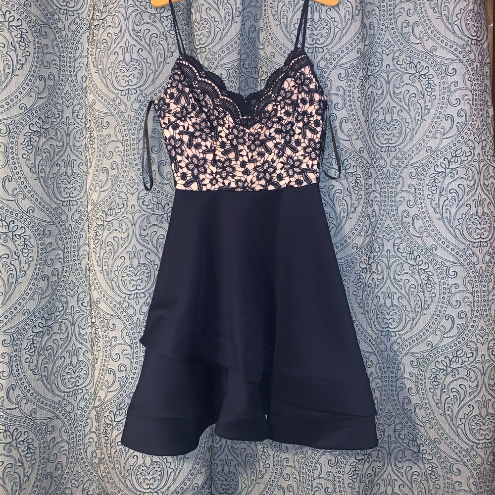 Navy dress with lace detailing